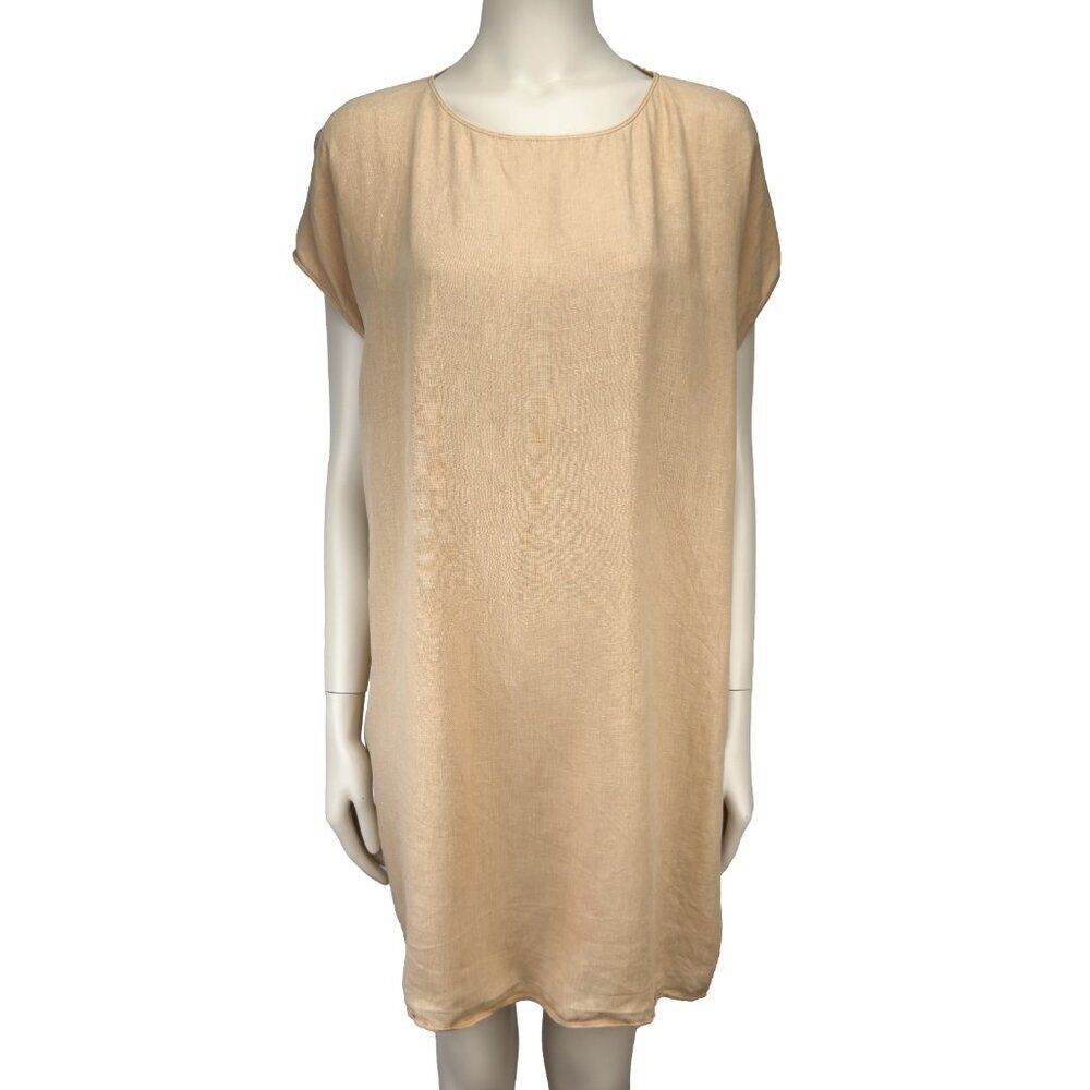 WILFRED 100% Linen Oversized Tan Shift Mini Minimalist Tunic Dress‎ XS